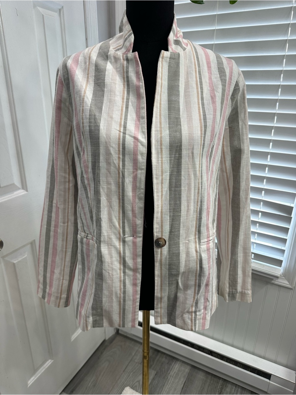 Lush Pink & Gray Striped Open-Front Blazer